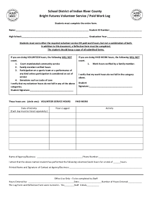 Bright Futures Volunteer Service Paid Work Log