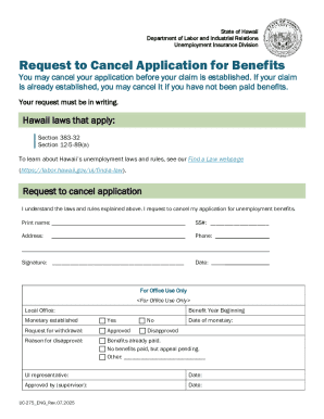 Hawaii Unemployment Benefits Cancellation Request