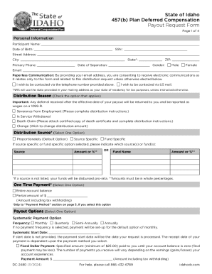 Idaho 457(b) Plan Deferred Compensation Payout Request Form