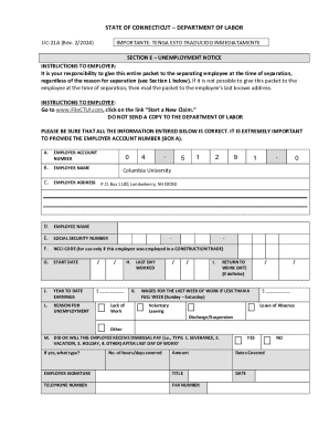 Connecticut Unemployment Notice Form UC-21A