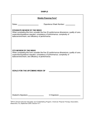 Weekly Planning Form