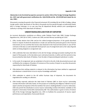 Pakistan Exporter Declaration Form