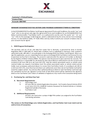 Germany Exchange/ESSO Fuel Ration Card Program Agreement