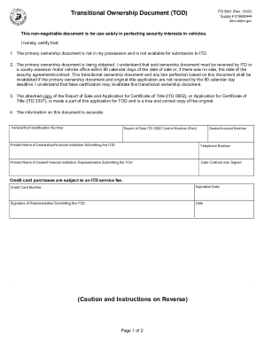 Idaho Transitional Ownership Document (TOD) ITD 3901