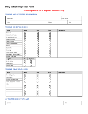 Daily Vehicle Inspection Form