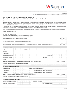Bankmed GP to Specialist Referral Form