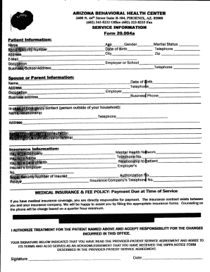 Arizona Behavioral Health Center Patient Information Form