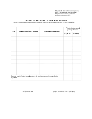 De Minimis Aid Declaration for Employee Training Funding