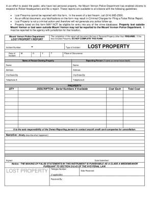 Mount Vernon Lost Property Report