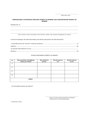 De Minimis Aid Declaration Form