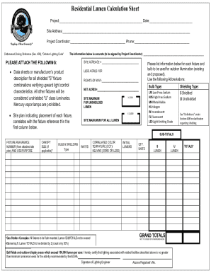 Residential Lumen Calculation Sheet