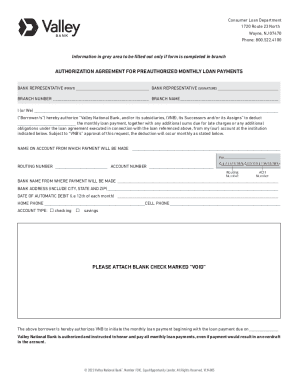 Authorization Agreement for Preauthorized Monthly Loan Payments