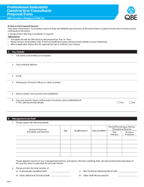 Professional Indemnity Proposal Form