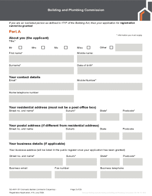 Domestic Builder Application Form