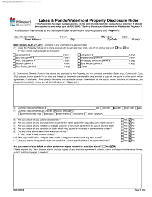 Missouri Waterfront Property Disclosure Rider