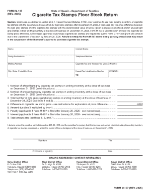 Hawaii Cigarette Tax Stamps Floor Stock Return