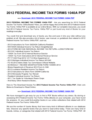 2012 Federal Income Tax Form 1040A