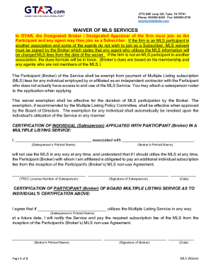 GTAR Waiver of MLS Services