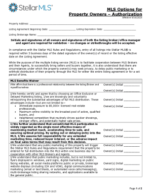 Stellar MLS Options Authorization Form