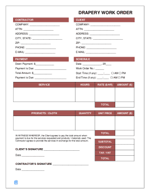 Drapery Work Order Agreement