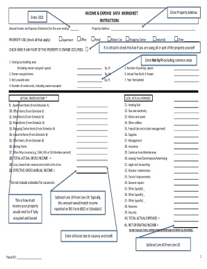 Income and Expense Data Worksheet