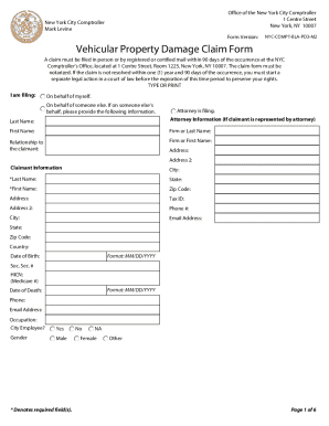 NYC Vehicular Property Damage Claim Form