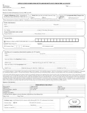 Application Form for Outward Remittance from NRE Account