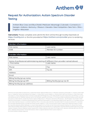Request for Authorization: Autism Spectrum Disorder Testing