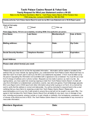 Tachi Palace Casino Resort Win/Loss Statement Request