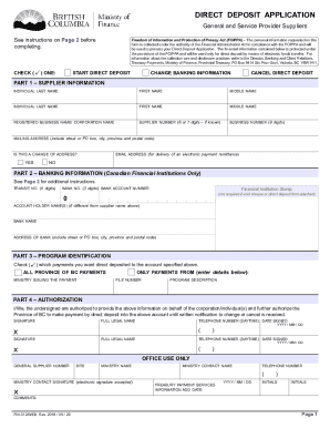 BC Direct Deposit Application Form