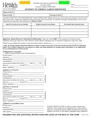 Oregon Affidavit to Correct a Birth Certificate