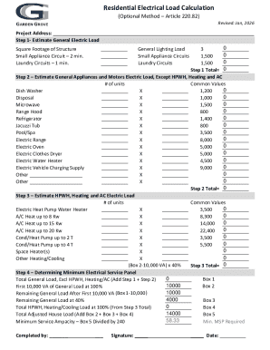 Residential Electrical Load Calculation Form
