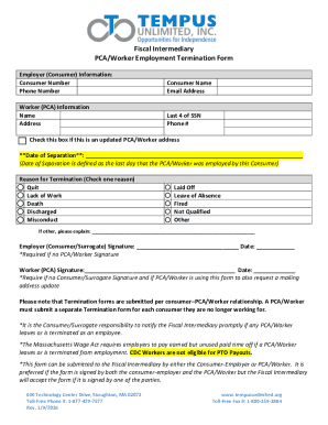 PCA Worker Employment Termination Form