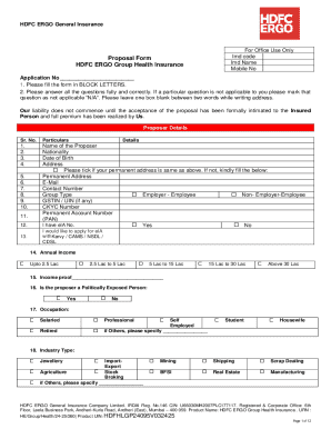 HDFC ERGO Group Health Insurance Proposal Form