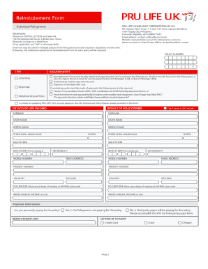PRU Life Insurance Reinstatement Form