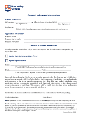 Bow Valley College Consent to Release Information