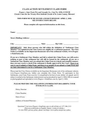 Class Action Settlement Claim Form