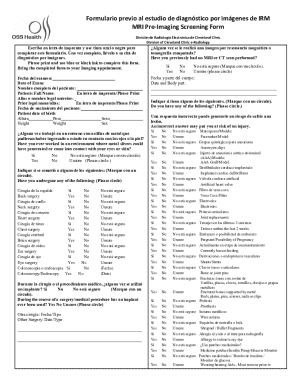 MRI Pre-Imaging Screening Form