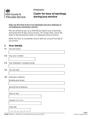 UK Employee Jury Service Earnings Claim Form