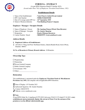 Form 5A EPF Establishment Details