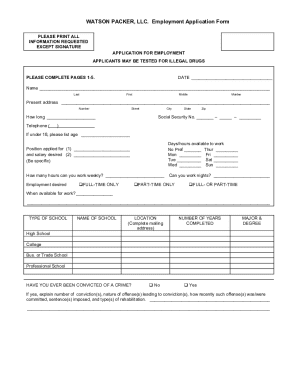 Watson Packer Employment Application Form