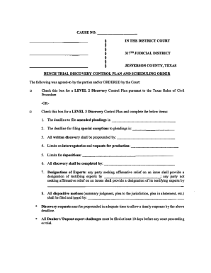 Bench Trial Discovery Control Plan