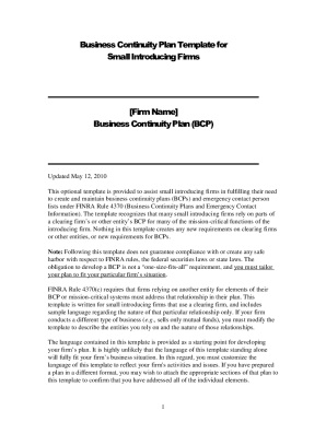 FINRA Business Continuity Plan Template