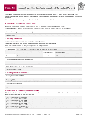 Form 12 Aspect Inspection Certificate