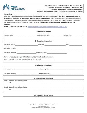 Kaiser Permanente CRYSVITA Prior Authorization Form