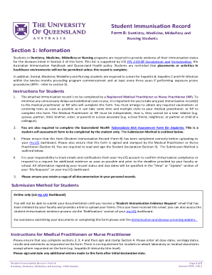 Student Immunisation Record Form B