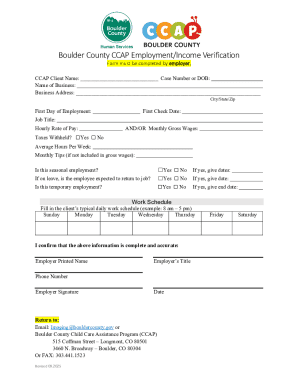 Boulder County CCAP Employment Verification Form