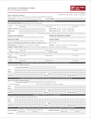Account Opening Form for Non Resident Indians