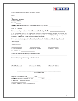 Request Letter for Passbook Issuance