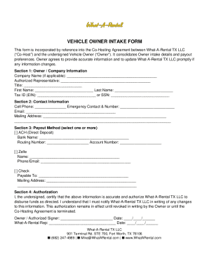 Vehicle Owner Intake Form